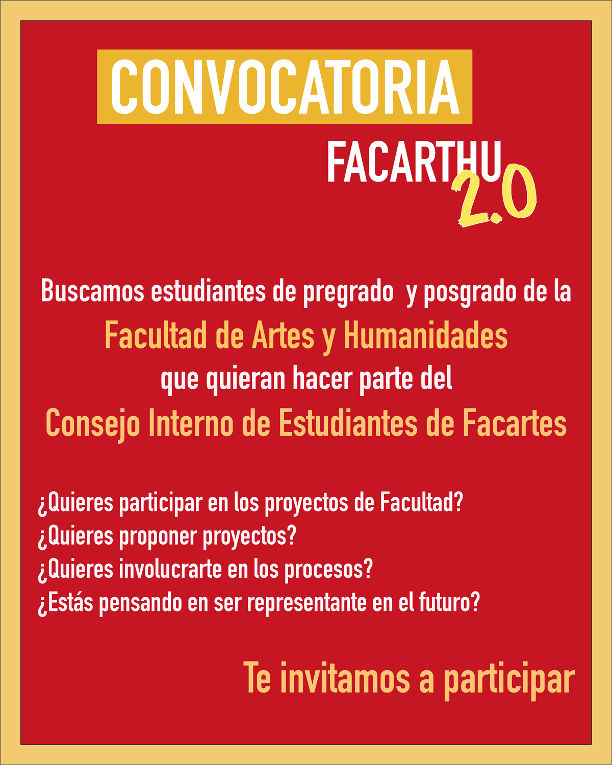 Convocatoria para el Consejo Interno Estudiantil Facultad de Artes y Humanidades